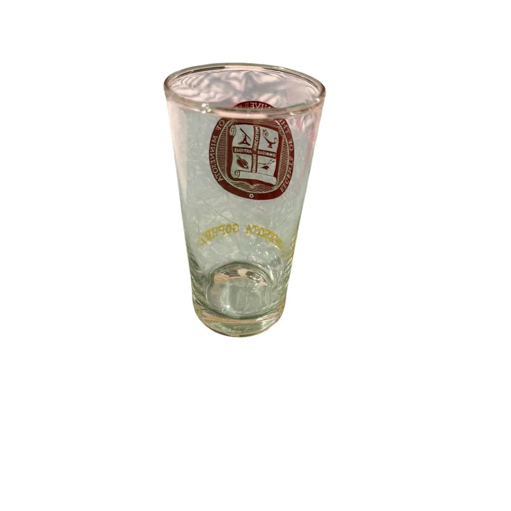 Vtg 60s University of Minnesota Gophers Glass Maroon Gold UMN Regents Seal